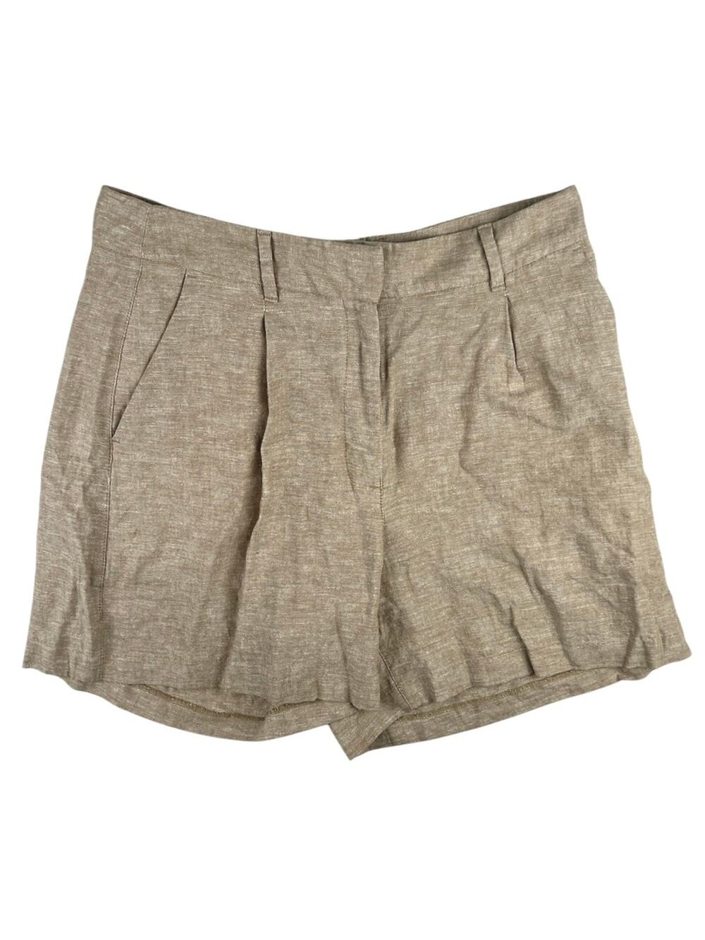 Old Navy Women's Brown Tan Linen Pleated High Waist Pockets Casual Shorts Size L
